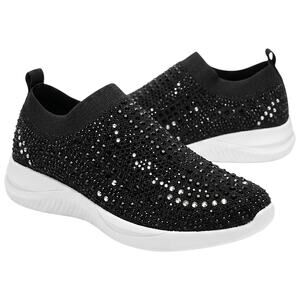 Black Rhinestone Slip On Sneakers Womens 7 Stretch Knit Lauren Lorraine NIB